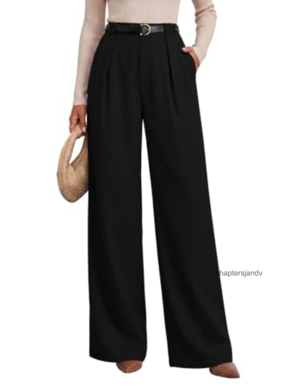 High Waisted Wide Leg Palazzo Dress Pants Pleated Front Pockets